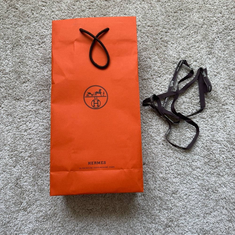 Hermes Orange Shopping Bag with Black Ribbon
